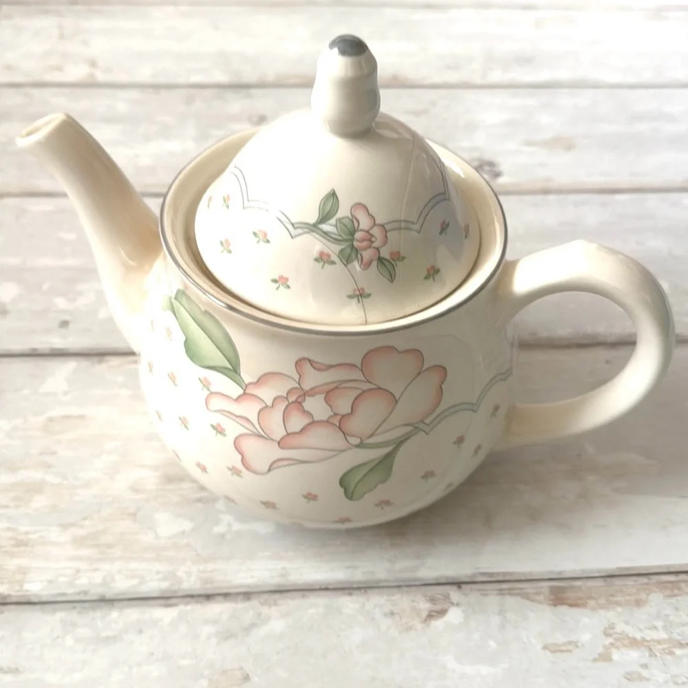 Sango Korean Teapot Pastel Flower Print Dishwasher Oven Microwave Safe